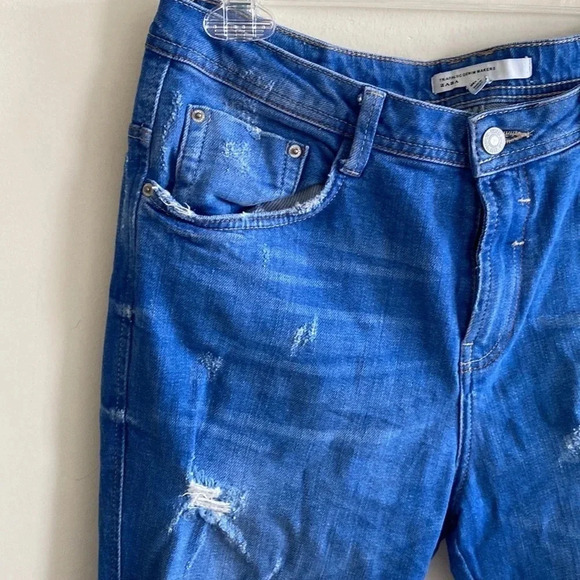 ZARA TRAFALUC DENIM MAKERS DISTRESSED STRAIGHT CROPPED JEANS- SIZE 8 - Picture 3 of 8